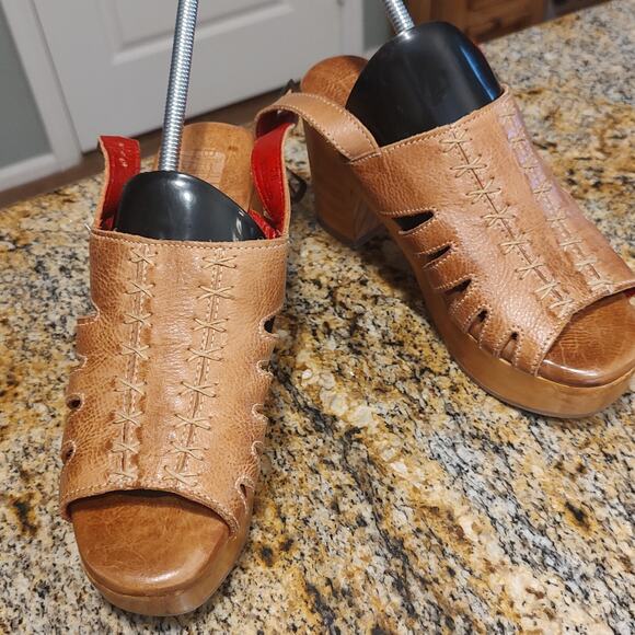 Bed Stu Fontella Heeled Platform Sandal Leather Tan Rustic Women's Size 7 - Picture 3 of 15